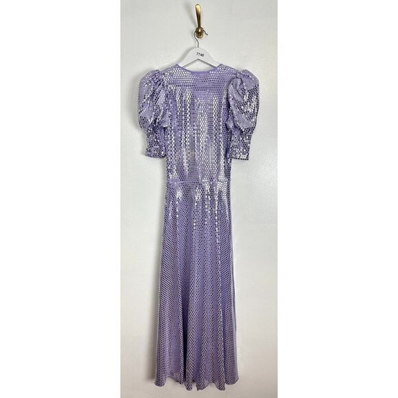 ROTATE Sierina Ruched Puff Sleeve Metallic Midi Dress in Purple Size US 0 - Picture 11 of 16